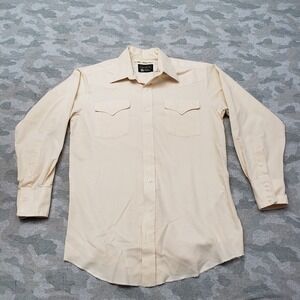Vintage Panhandle Slim Shirt Mens 15 1/2 -33 Yellow Pockets Long Sleeve Button
